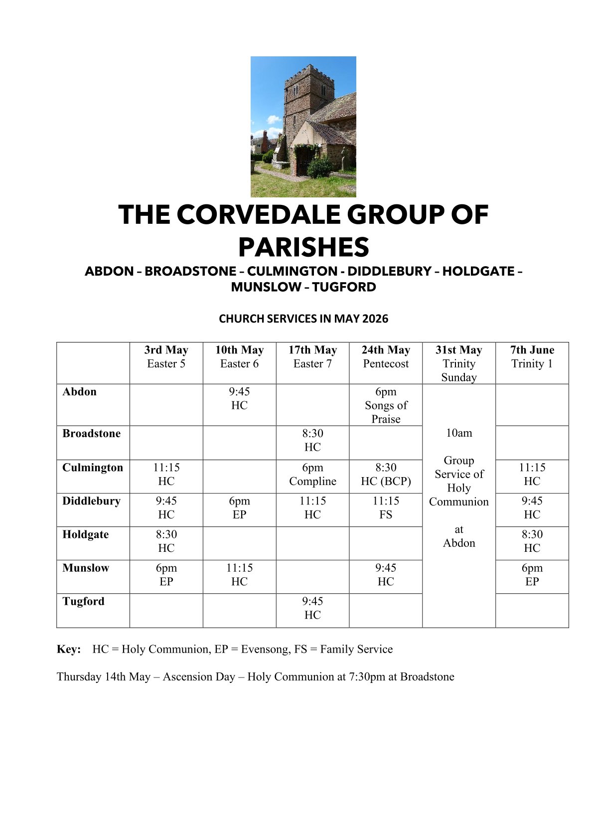 Diddlebury Parish Council Corvedale Church Services