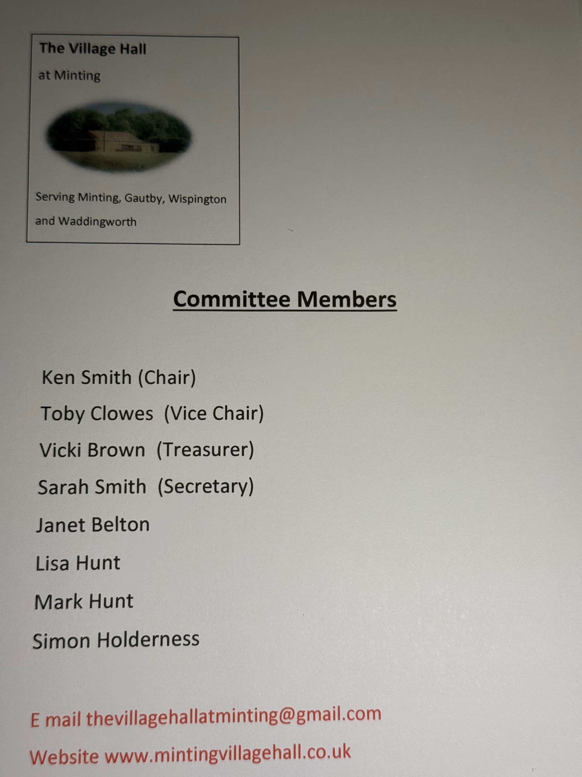 The Village Hall at Minting Committee Members