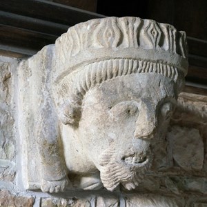 May 25th    CARVED HEAD   Many centuries ago the heads in Ladbroke church porch were corbels holding up roof rafters in the church at Radbourne.