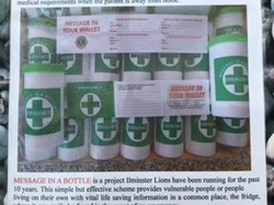 Ilminster and District Lions Club Message in a Bottle