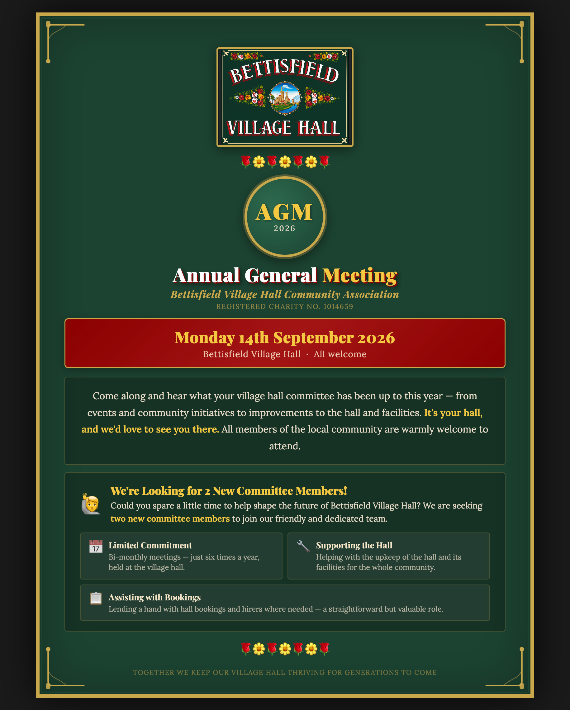 Bettisfield Village Hall Community Association AGM 2026