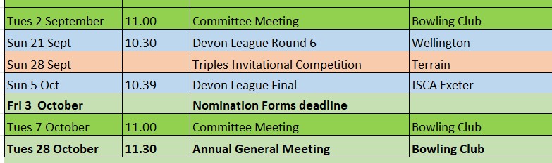 Wellington Pétanque Club Calendar