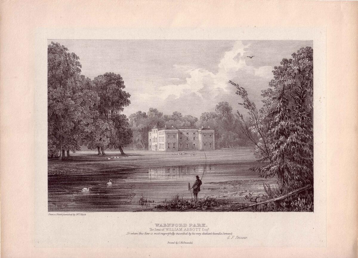 Lithograph of Warnford Park's House and Brownian landscape from 1833.