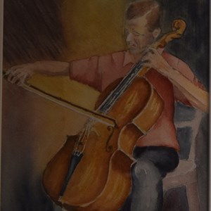 'Cello Practice' Watercolour by Joan R Moore