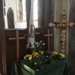 Easter garden created by children at Good Friday Messy church
