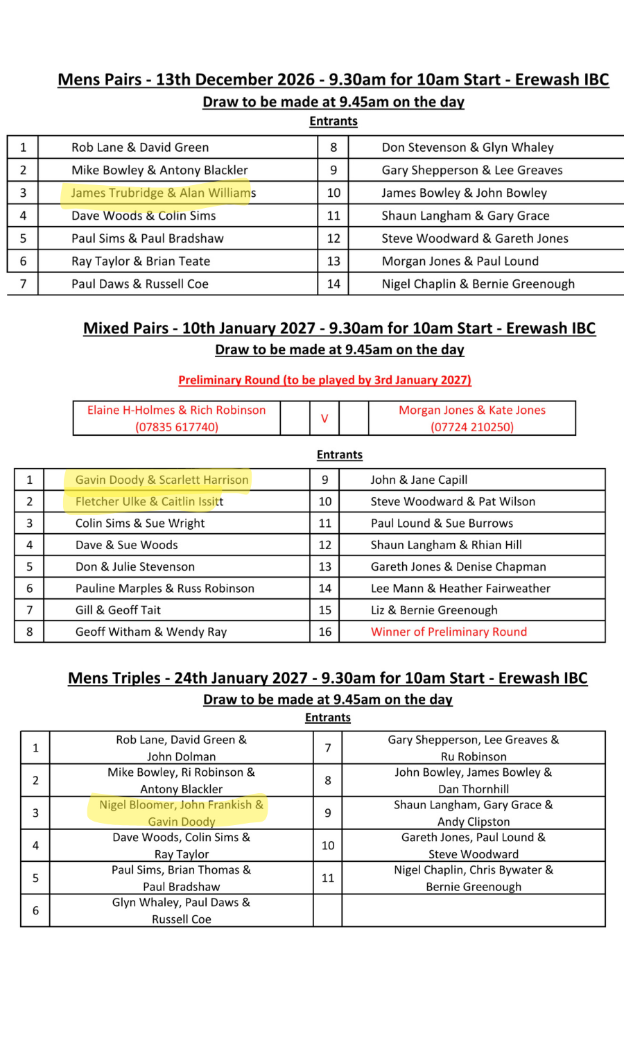 Long Eaton Town Bowls Club EBF & EWBF Competitions