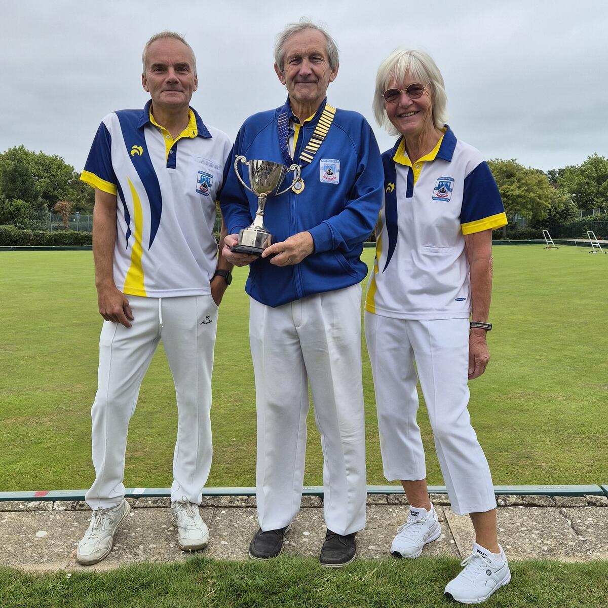 Mens Champion  2024 Terry Carline  with Ladies Champion 2024 Maz Howe along with President 2025 Dave Evans