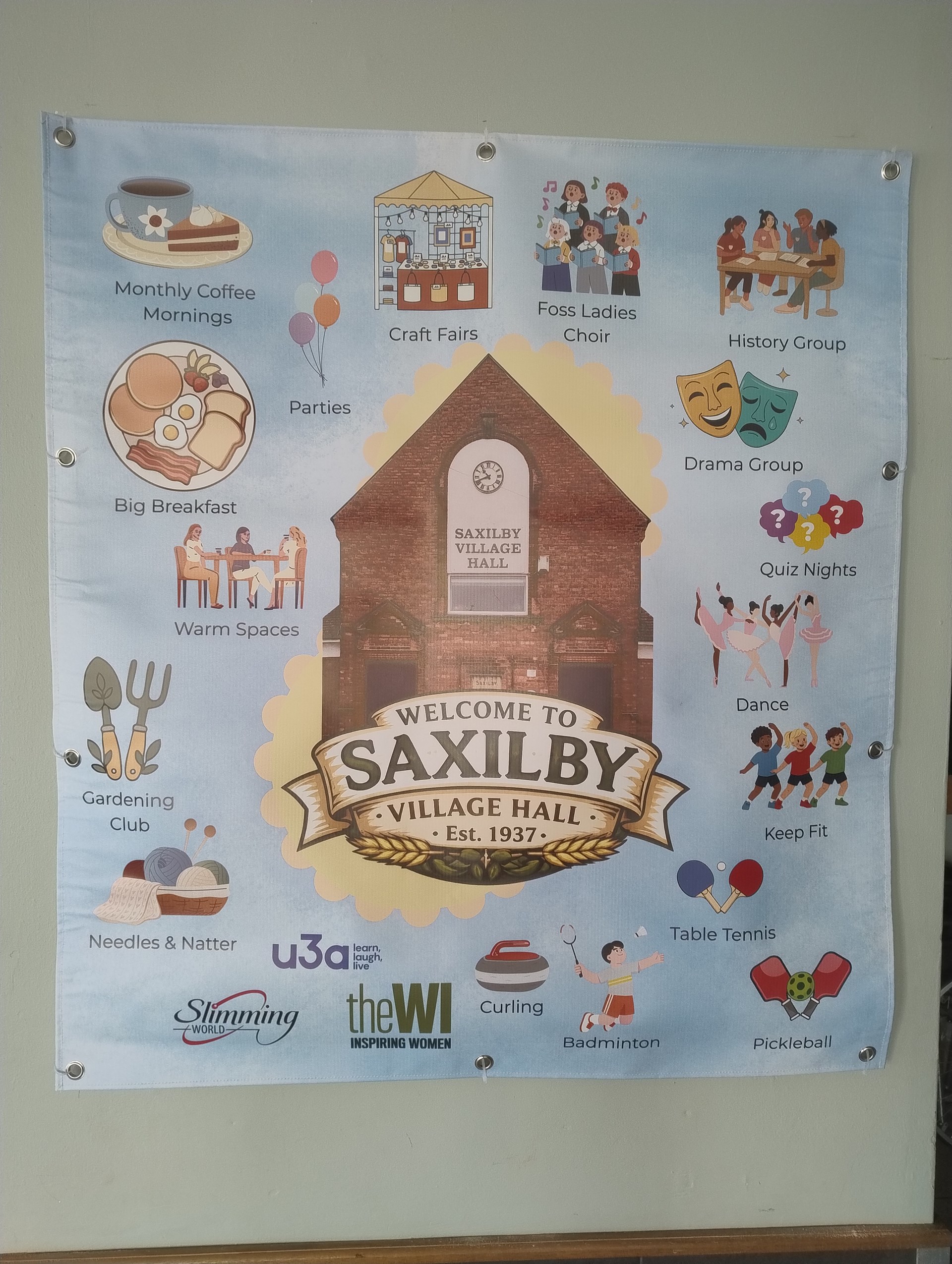 Saxilby Village Hall Welcome banner