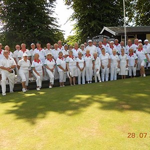 City of Wells and Mid Somerset League players before their Centenary match. The Bowls Club were pleased to welcome MSL President Barrie Dando and representatives from 7 local clubs for our latest Centenary match. The MSL won by 10 shots 102 - 92.