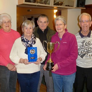Imelda Handley, Linda Draycott, Steve Calladine, Elaine Wulcko and Gus Edwards, some of the members of the Shire Park Yellow team that won Division 2 of the Welwyn Hatfield League 2022