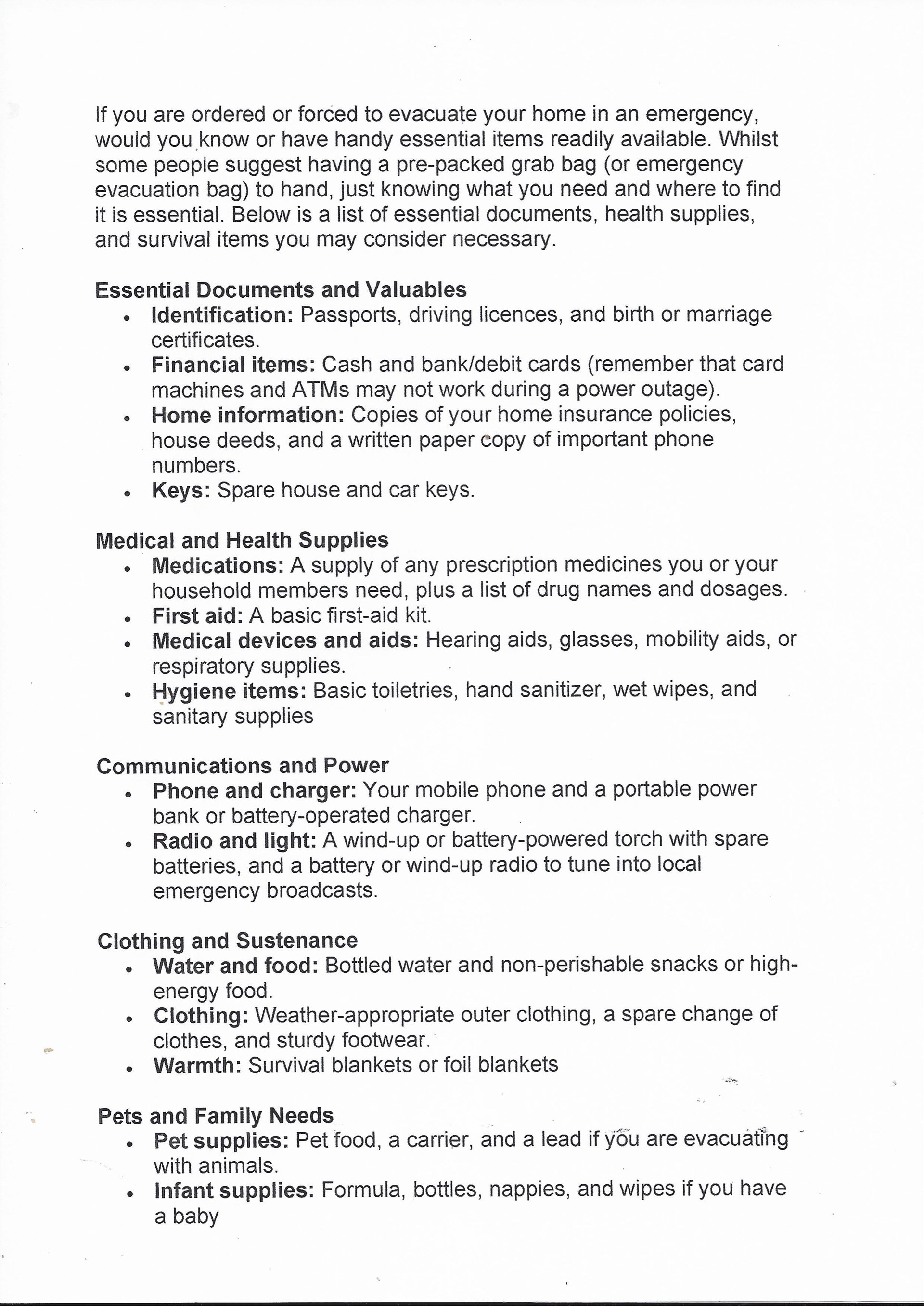 Evacuation List