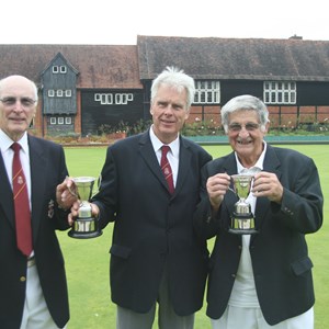 Drawn pairs:  Chairman Chris Beale presenting the cup to David Barnes and Dennis Cooper