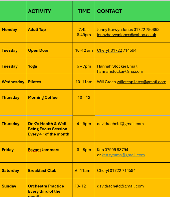 Weekly Activity Timetable