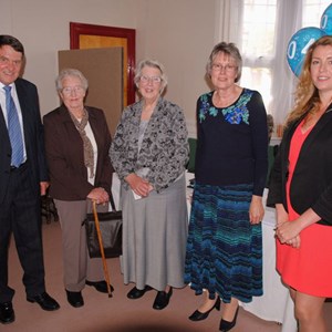 Group photo, l to r: John Wilkinson (President), Rosemary Stevens (Former Chairman), June Munday (outgoing Chairman), Janet Crabtree (incoming Chairman)  and Penny Mordaunt MP for Portsmouth North