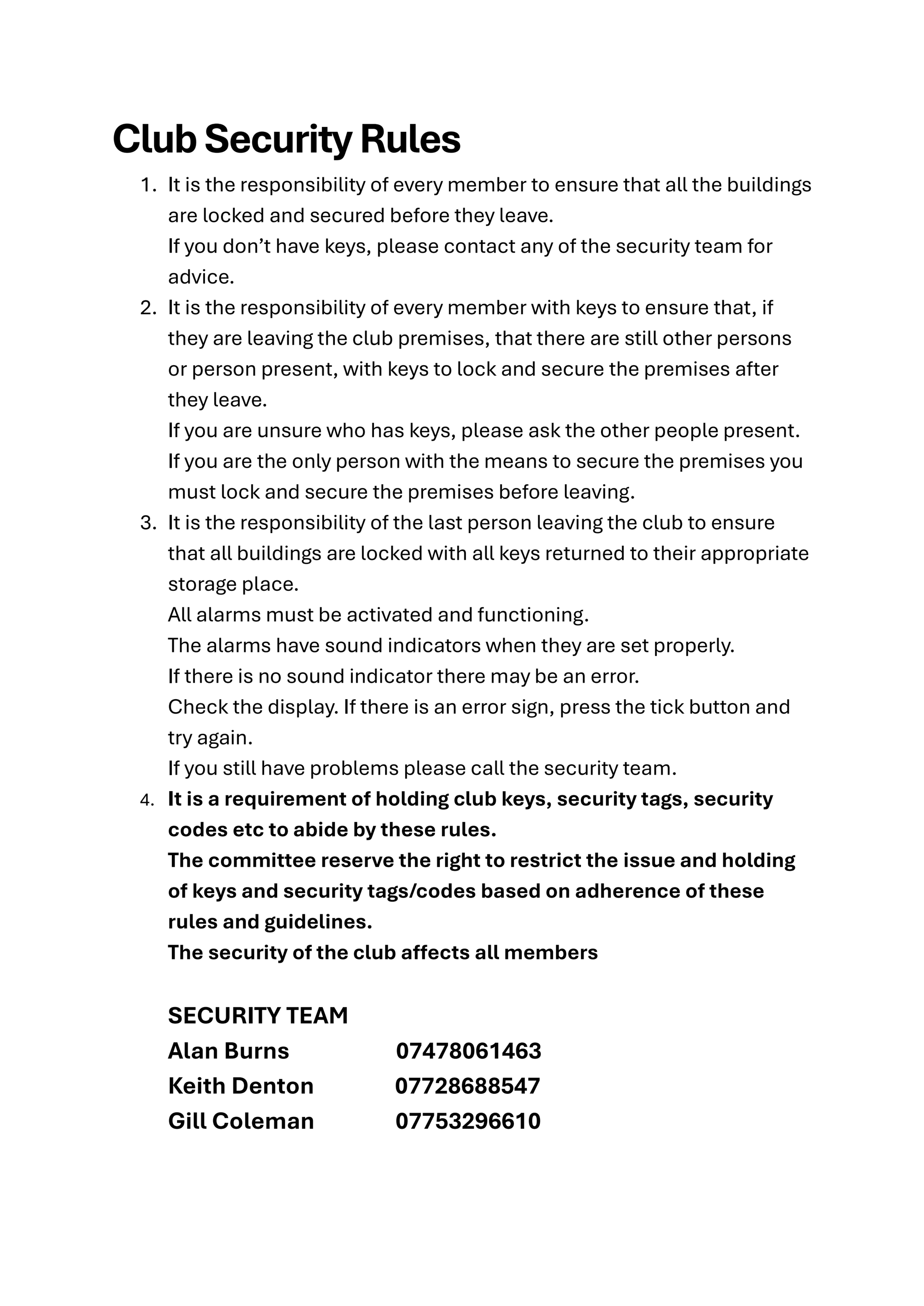 Smiths Dock Bowling Club Club Security Rules