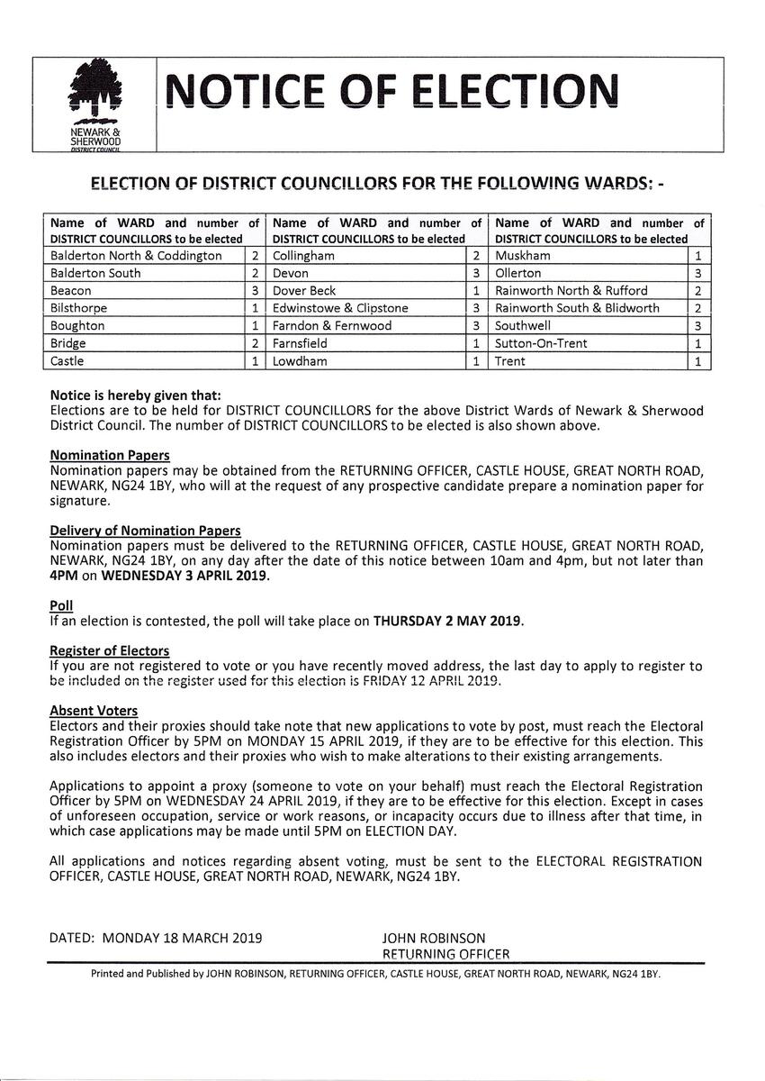 DISTRICT COUNCIL ELECTION NOTICE MAY 2019