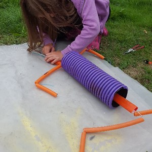 A young Selsider makes a Duct Man at the Big Dig preparation day