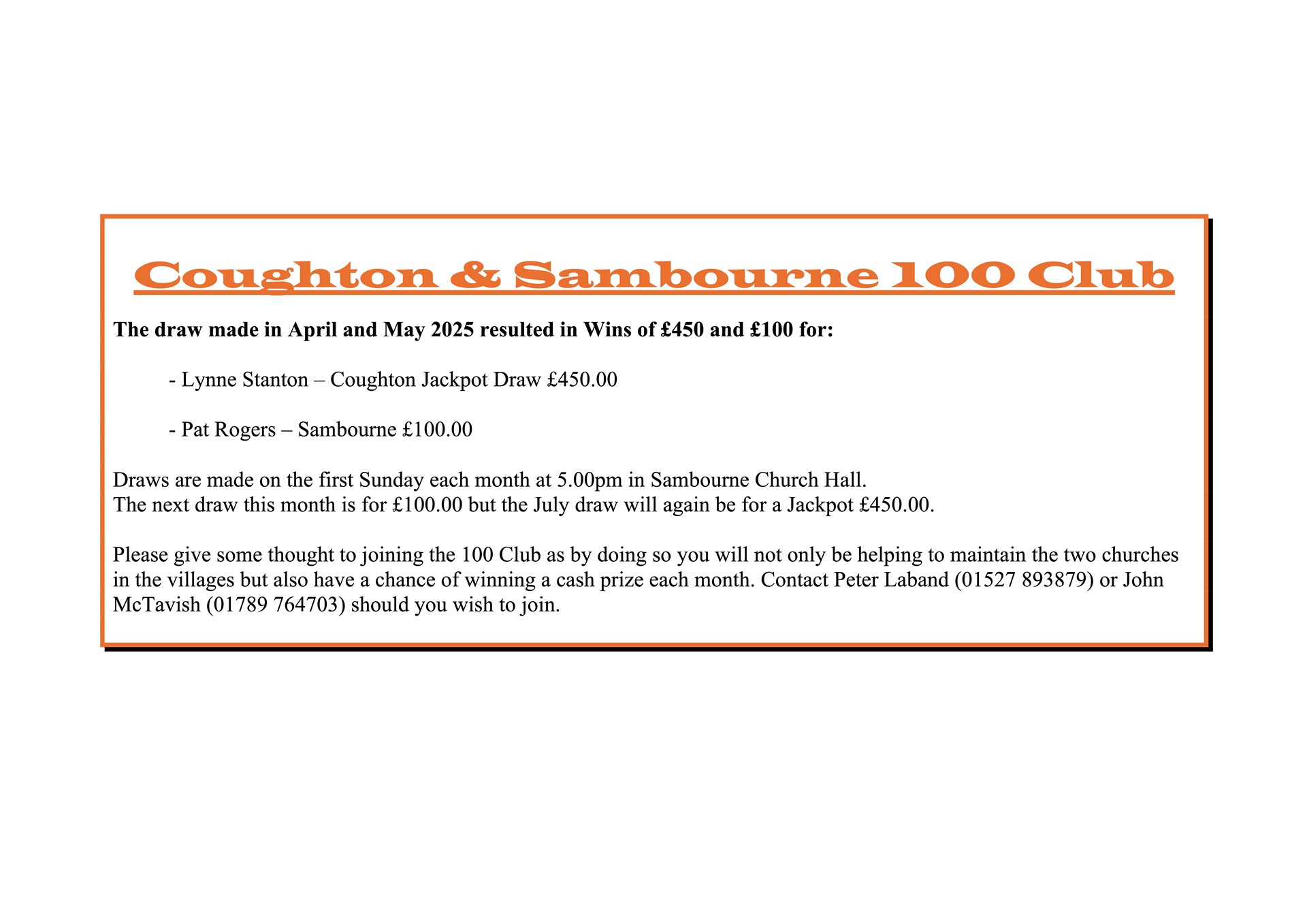Sambourne Parish Council The Link 100 Club