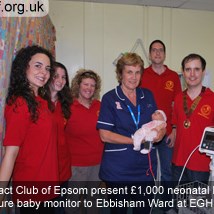 Epsom Rotary Club presenting a £1,000 neonatal blood pressure baby monitor to Ebbisham Ward at EGH