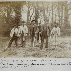 Juniper Hall, April 1885 planting. Becket, Mercer, Saunders, Mercer Snr?, Bolton, Doker?, Longhurst Snr?