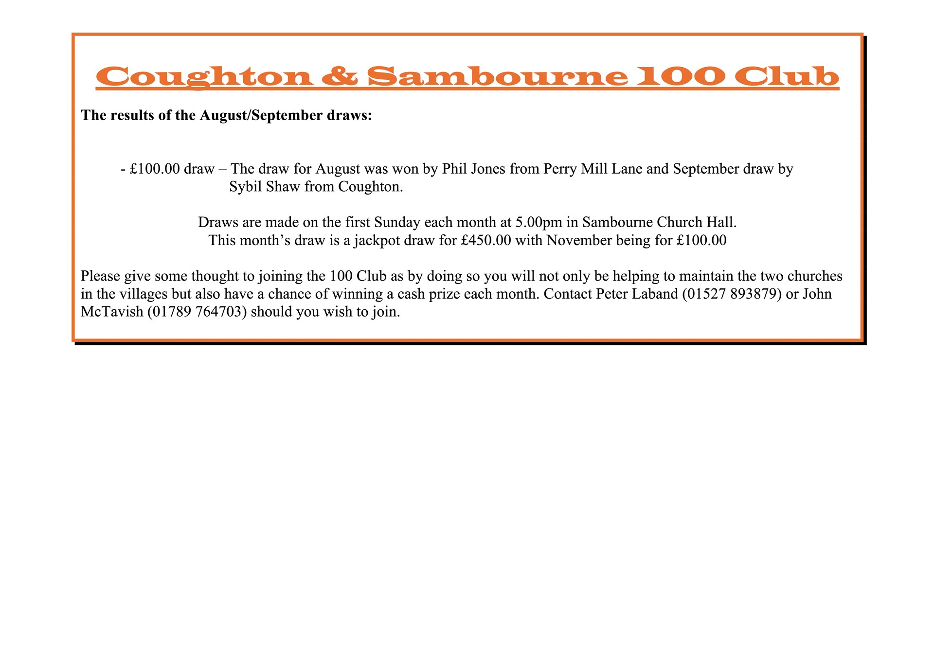 Sambourne Parish Council The Link 100 Club