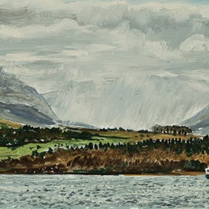 The Straits from Beaumauris oil on board