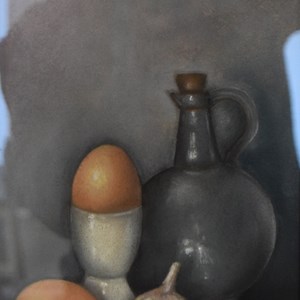Still Life with Jug and Eggs, soft pastel by Daniela Sommer-Owsianny