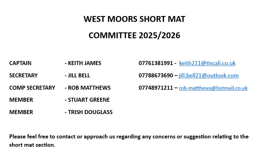 West Moors Memorial Bowls Club Your Committee