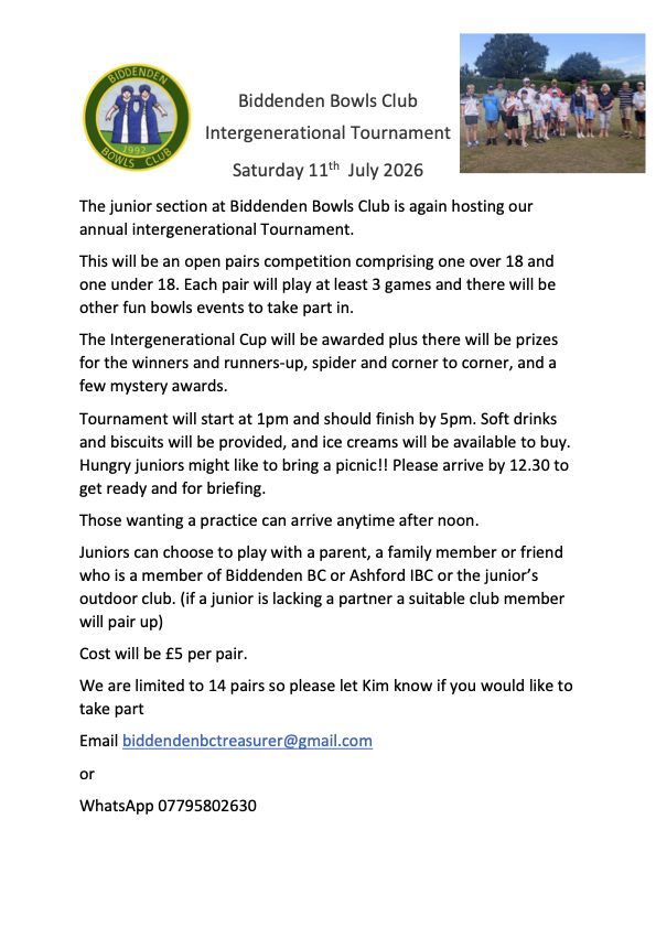 Biddenden Bowls Club Intergenerational Tournament
