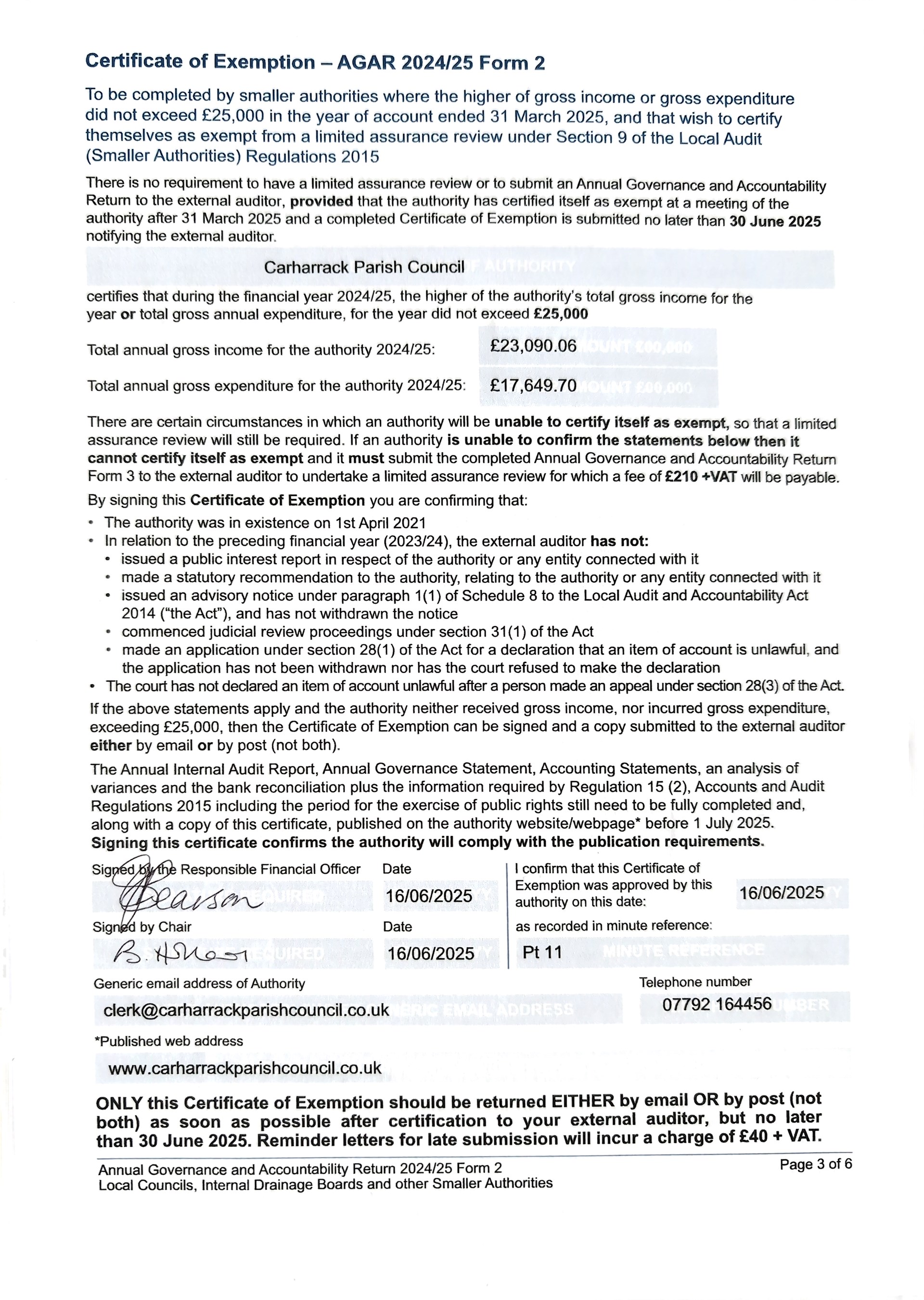 AGAR Certificate of Exemption 2024/2025