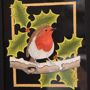 Winter Robin, watercolour and gouache by Liz Thomas