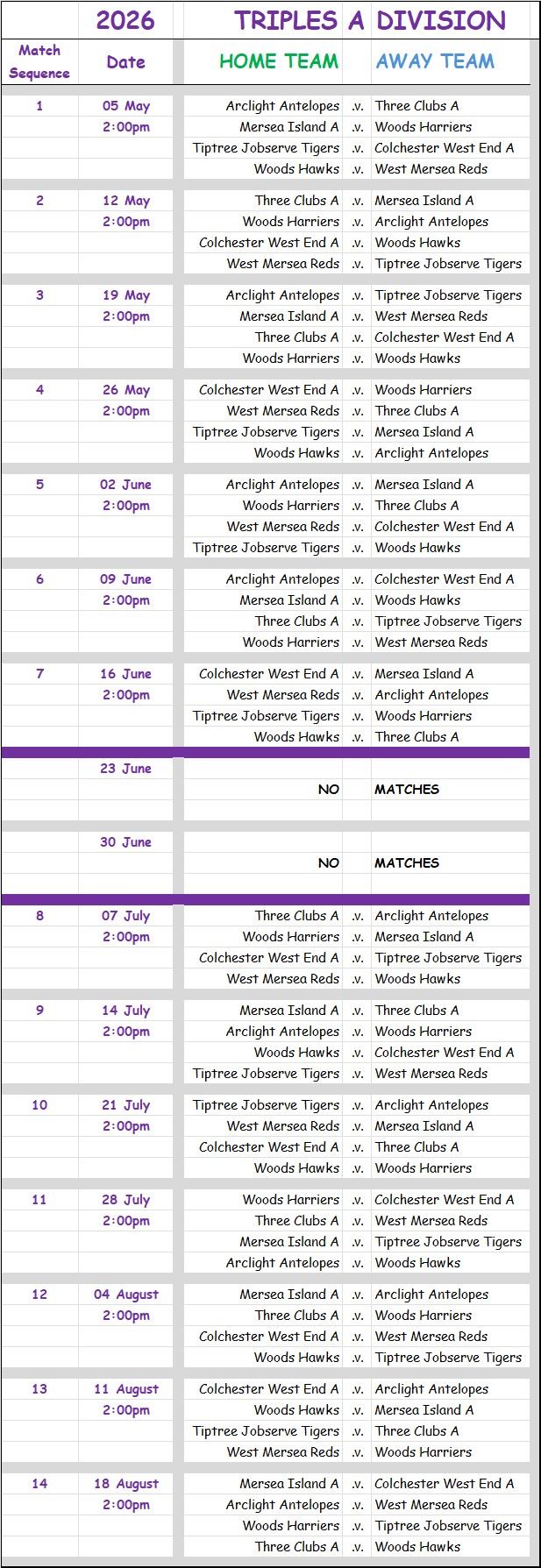 Colchester Borough Bowling Association CBBA CBBA Triples 'A' Division