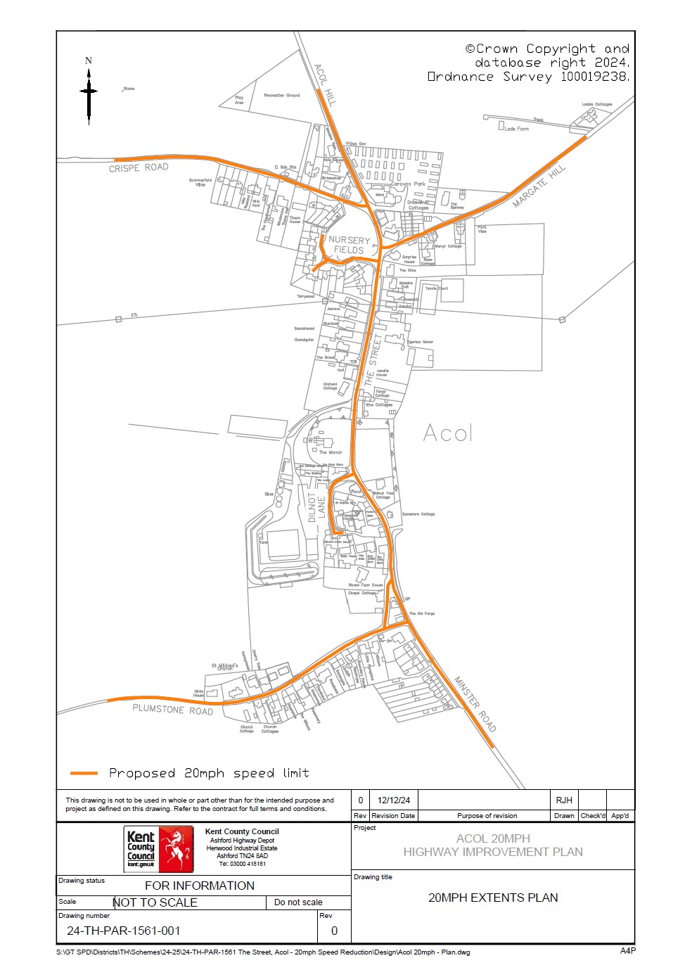 Proposed Acol 20-mph speed limit extents