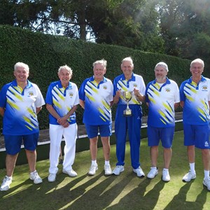 2024 Men'sTriples. Barrie Melville, Cyril Carter, Keith Ferry, runners up. Richard Horrell,  Roger Bond, Frank Jenkins, winners.