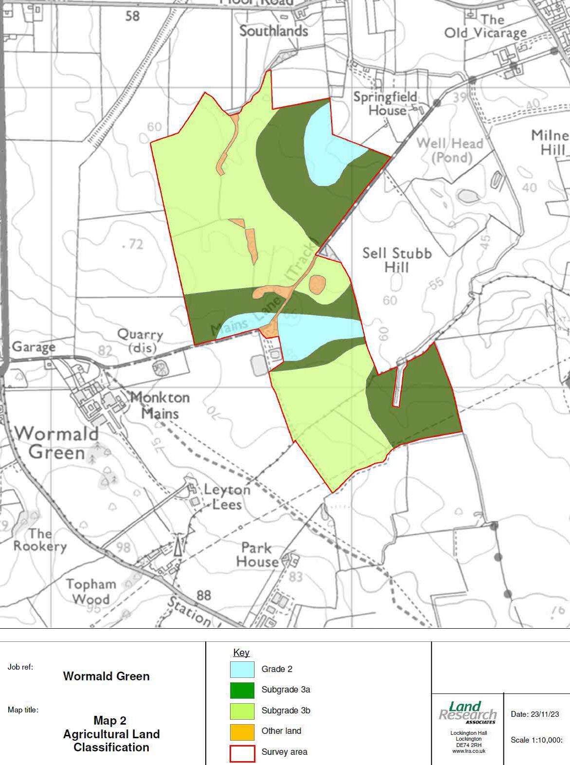 Shows the Land Quality Banding - Grade 1 (none), Grade 2, Grade 3a (all Excellent/Good) plus Grade 3b (moderate)