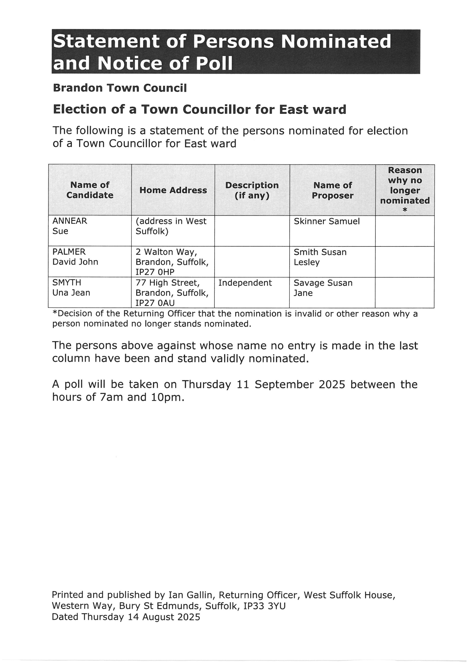Brandon Town Council Town Council Election