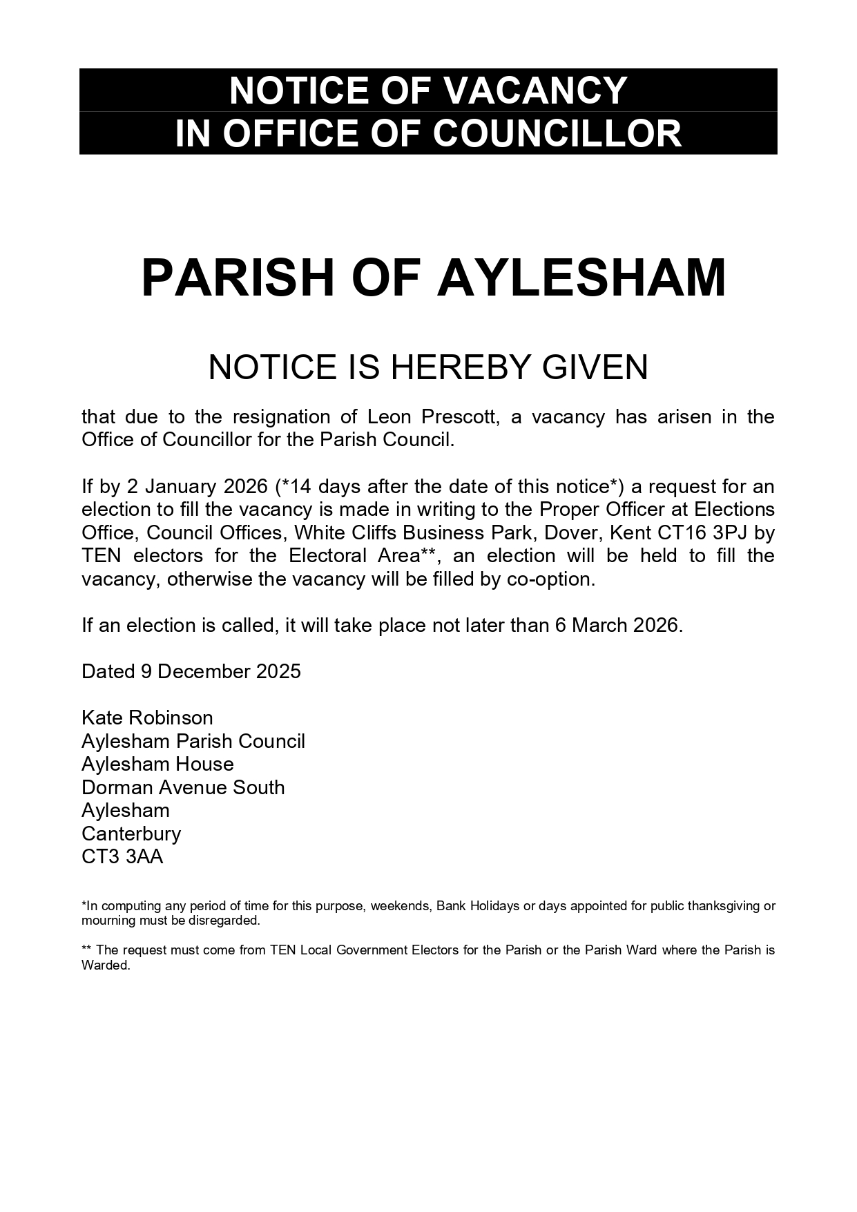 Aylesham Parish Council Home