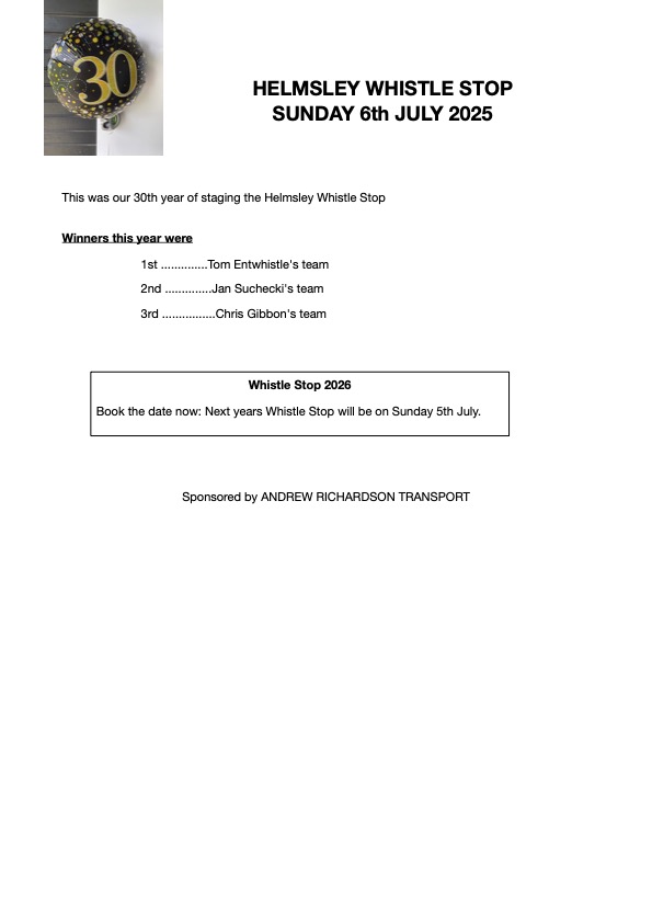 Helmsley Bowling Club Whistle Stop