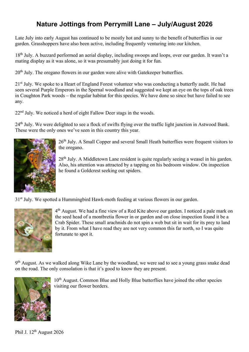 Sambourne Parish Council Local Wildlife Sightings