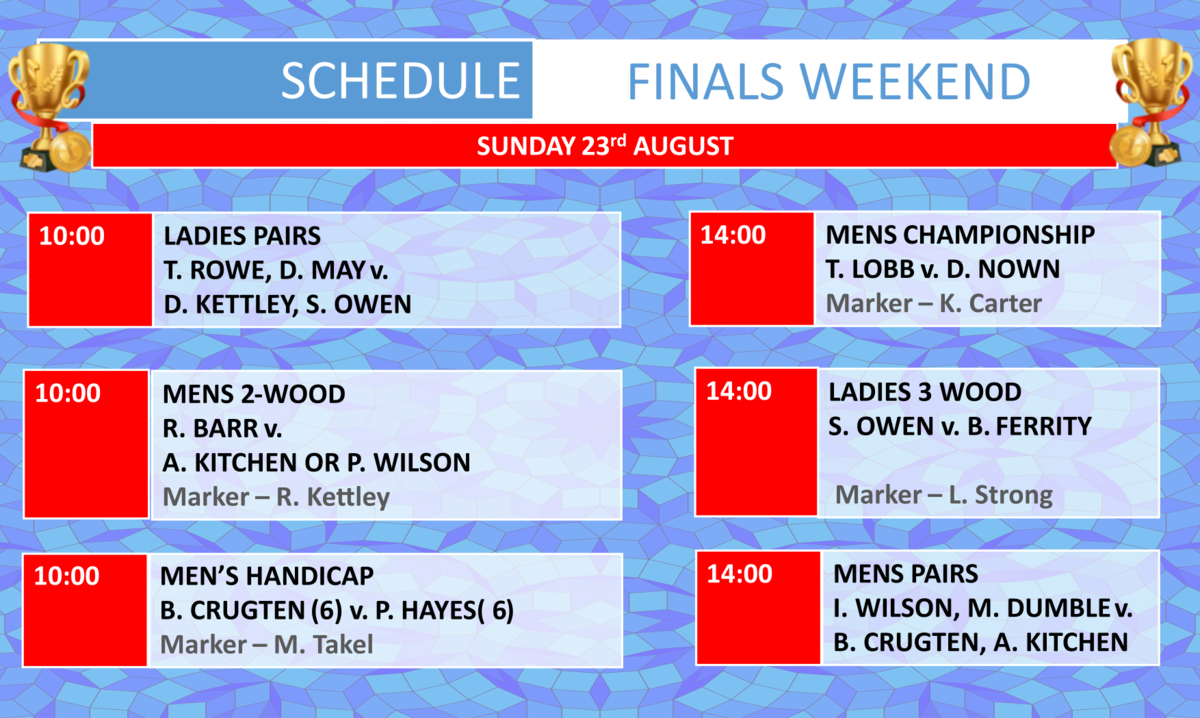 Marina Bowling Club Dawlish Finals  Schedule