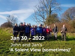 John and Jan’s ‘A Solent View (sometimes)’. – The happy walking group  posing in the sunshine. ©NS