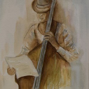 'The Bassist' Watercolour by Maithe Headlam