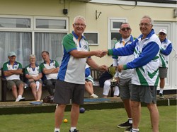 Clive Heard presenting the cup to winner Duncan Atkinson with runner up Frank Prosser