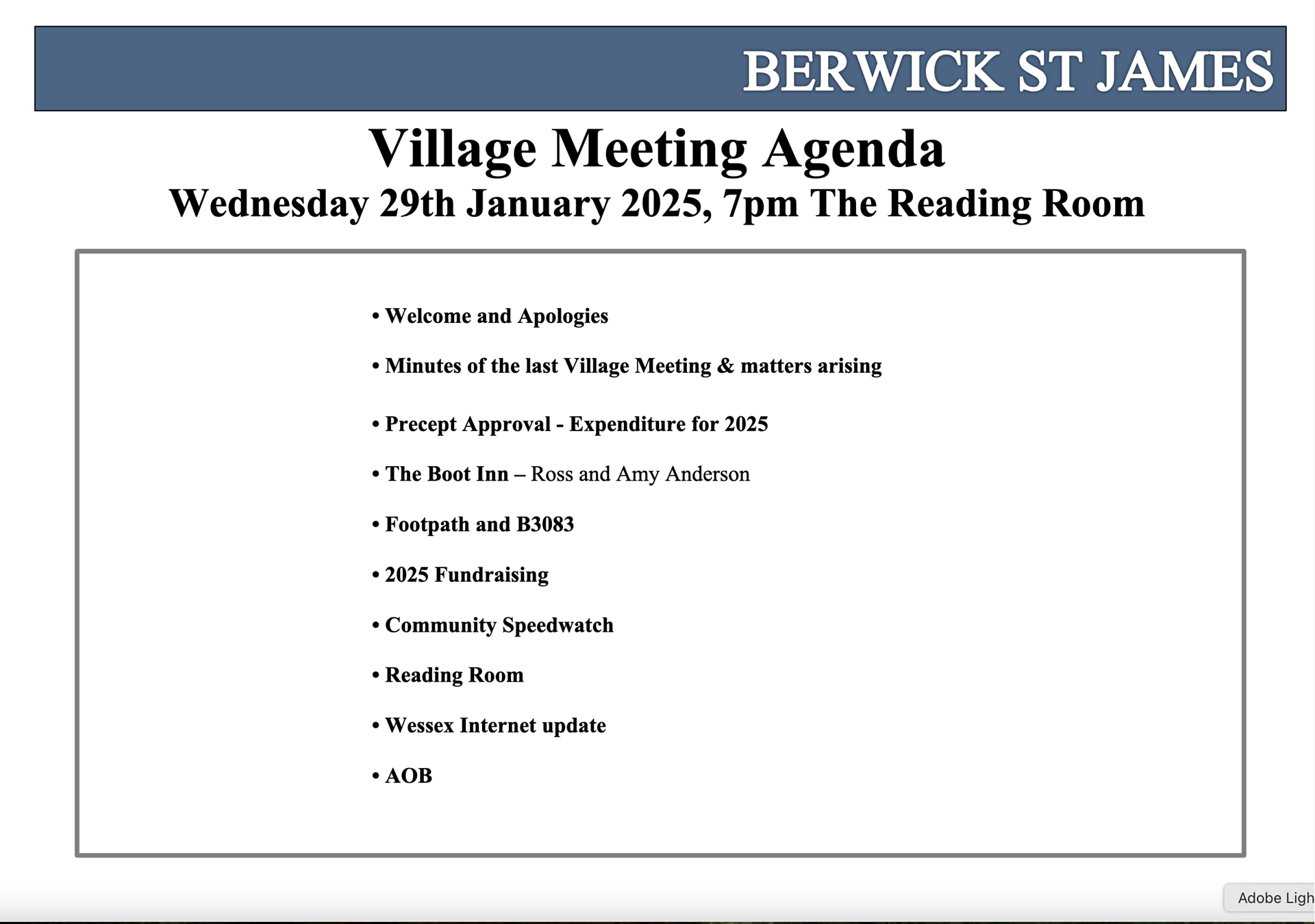 Berwick St James Parish Agenda