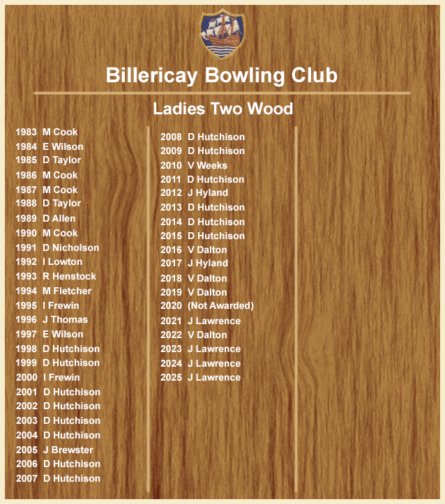 Billericay Bowling Club Ladies Two Wood