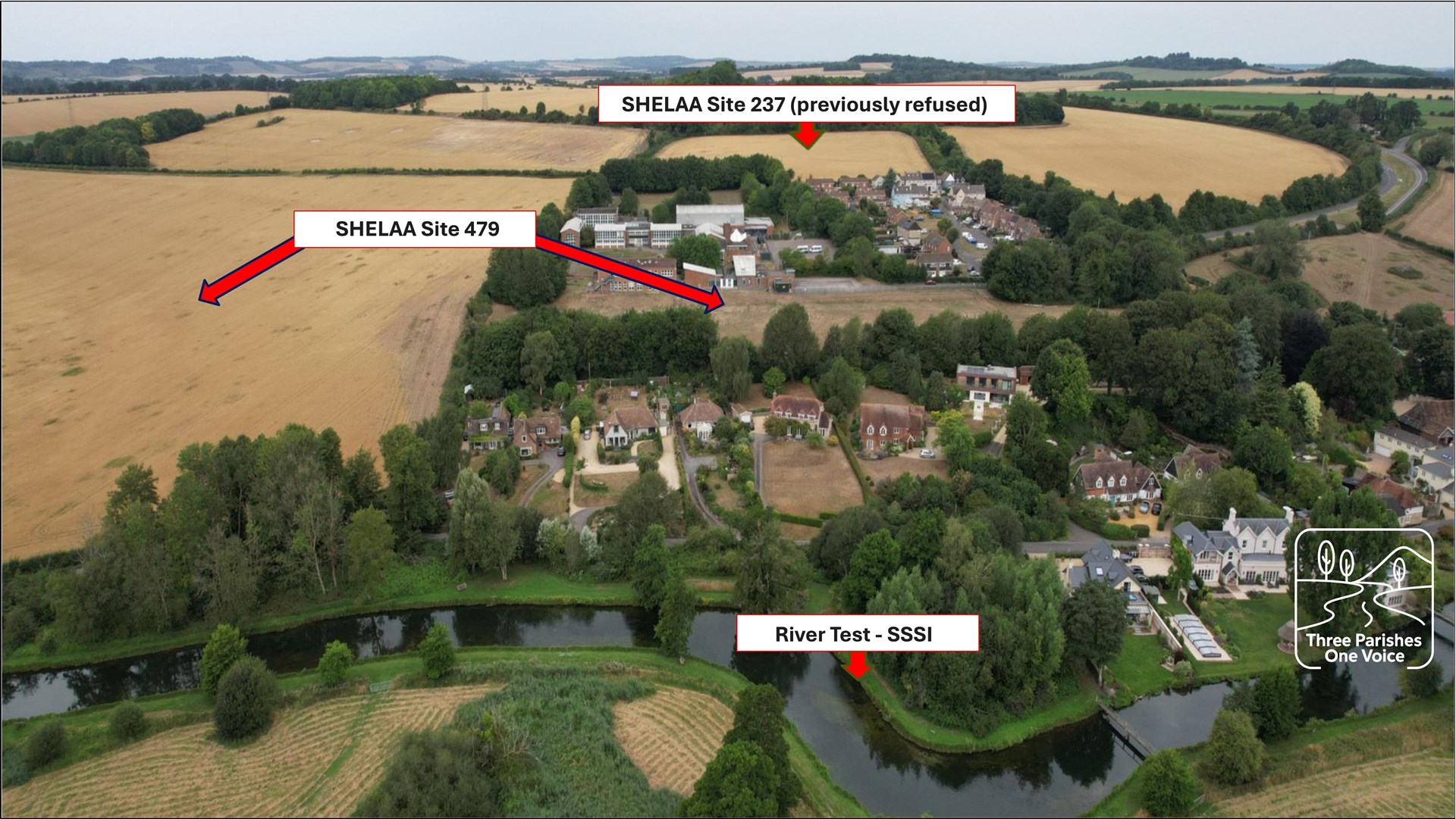 An image showing the site and how close it is to the River Test.