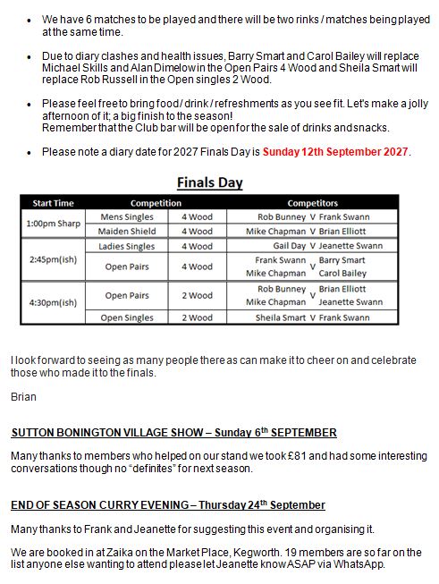 Sutton Bonington Bowls Club The Green - Club Newsletter
