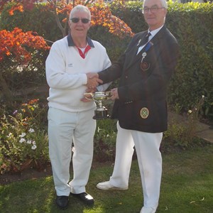 Gentleman's Championship Final: Colin Marsden receiving his runner-up cup from President Richard Stocking