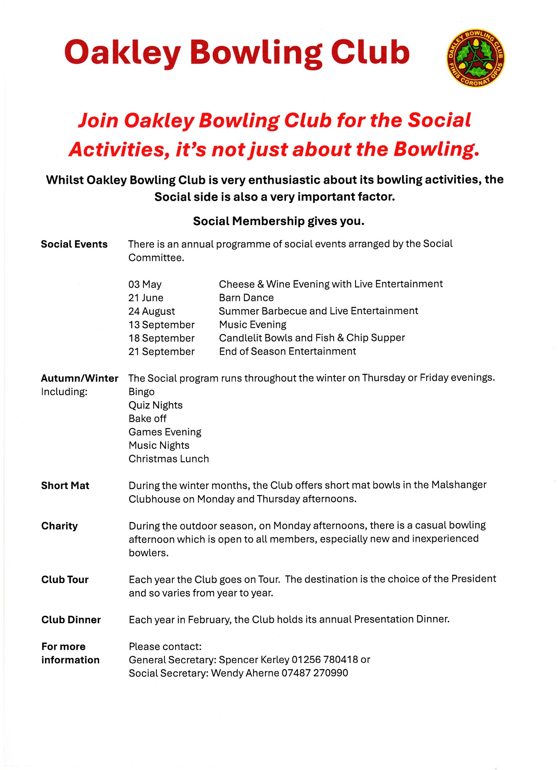 Oakley Bowling Club Social Section