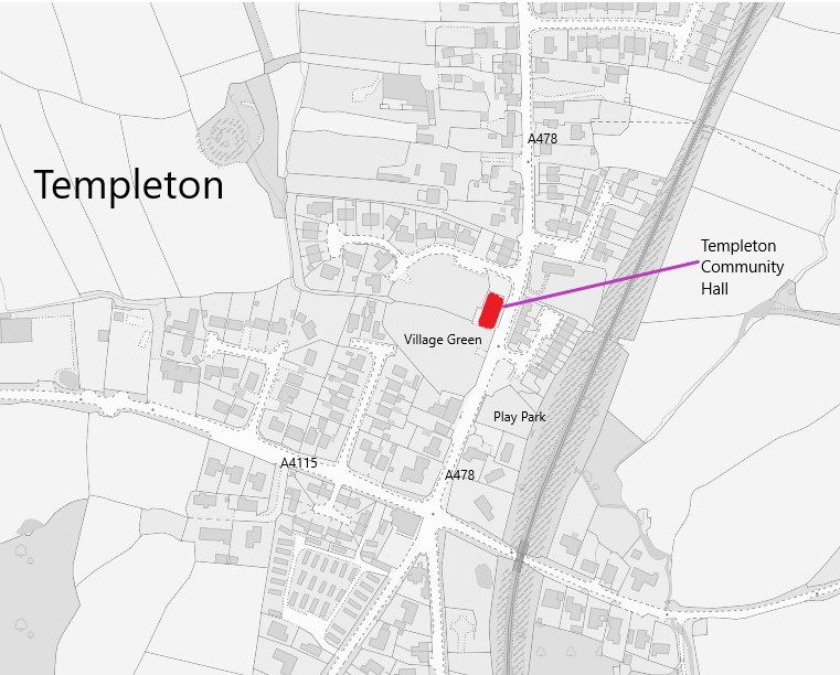 Map of Templeton showing location of Hall